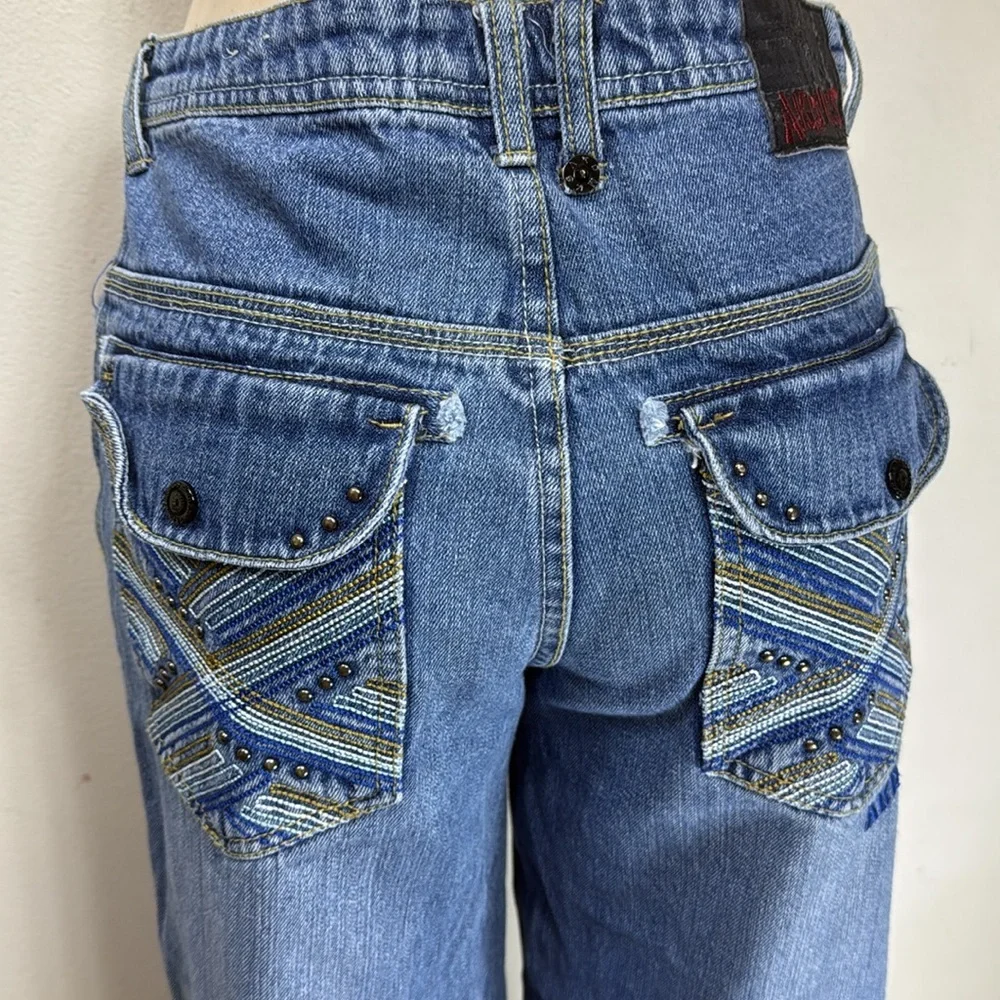 (T6) Akademiks VTG Y2K Embroidered Wide Leg Blue Jeans for Youth Size 16 Retro - Picture 4 of 16